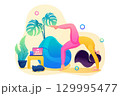 Girl does yoga for the health of the body and spirit. Yoga at home. Flat 2D Web design 129995477