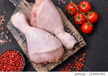 Raw chicken legs, fresh uncooked poultry meat. Chicken or turkey legs 129995481