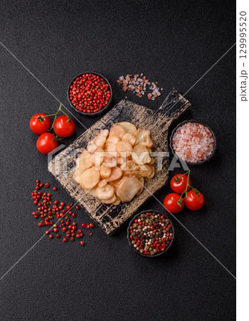 Food, dried squid in shavings or chopped as snacks or jerky. Snack dried squid for beer 129995520