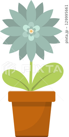 Stylized blue-green flower with orange center in a brown pot. Simple design, light background. 129995661