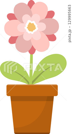 A vector graphic of a pink flower with a brown pot, creating a simple and charming design. 129995663