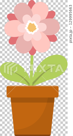 A vector graphic of a pink flower with a brown pot, creating a simple and charming design. 129995663