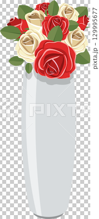 A beautiful array of white and red roses are displayed in a grey colored vase on a black background. A beautiful array of white and red roses are displayed in a grey colored vase on a black background. 129995677