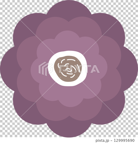 Stylized bloom of purplish petals, central disc displaying swirling pattern against black backdrop. 129995690