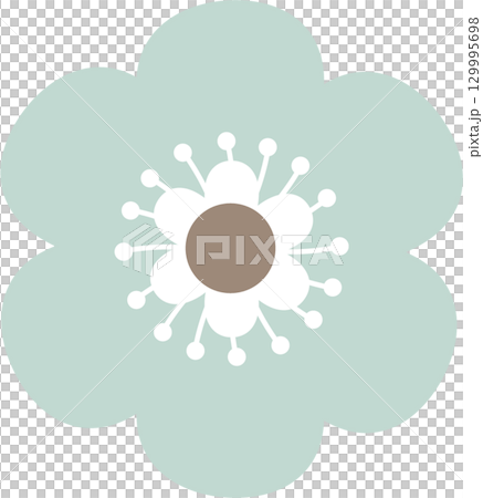 Stylized flower with soft blue petals, brown center, and white pistils, minimalist design. Stylized flower with soft blue petals, brown center, and white pistils, minimalist design. 129995698