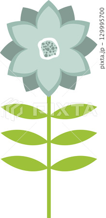 Vector style flower art with green stem and petals. Soft, muted palette. Isolated flower. 129995700