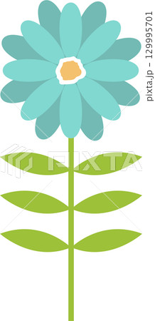 Whimsical light blue flower with a green stem and leaves isolated against a black background. Whimsical light blue flower with a green stem and leaves isolated against a black background. 129995701