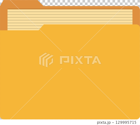 Illustration of a yellow file folder containing documents, symbolic of organization and storage. Illustration of a yellow file folder containing documents, symbolic of organization and storage. 129995715