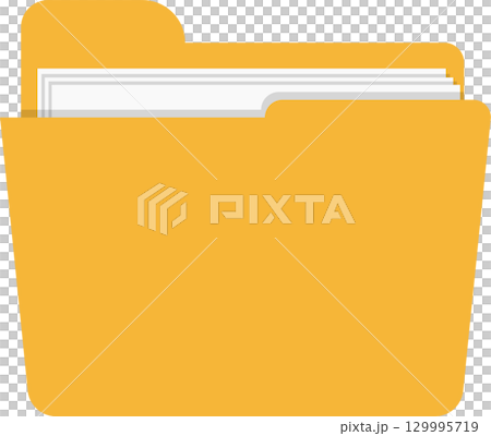 Orange folder with paper documents, representing data storage, information, or digital archive. 129995719