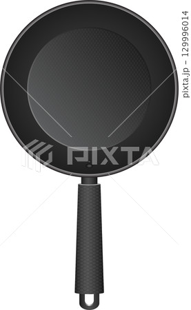 A black frying pan with a textured handle, kitchenware for cooking food on a stove top. 129996014