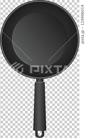 A black frying pan with a textured handle, kitchenware for cooking food on a stove top. 129996014
