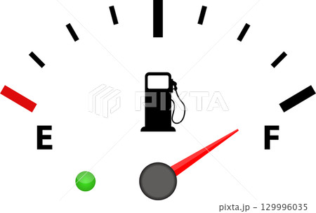 A gauge with a red indicator, a green light, and a red zone indicator.  Minimalist design. 129996035