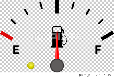 Gauge indicator shows a red needle in a black background, alongside a yellow warning light. 129996039