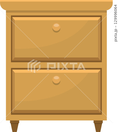 Illustration of a wooden nightstand with two drawers, featuring simple design and small knobs. Illustration of a wooden nightstand with two drawers, featuring simple design and small knobs. 129996064