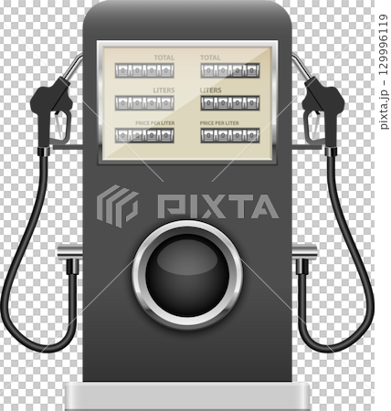 Fuel dispenser: A vintage-style gas pump featuring a total price, volume, and unit price display. 129996119