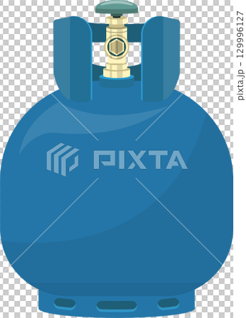 A blue canister with a valve is displayed prominently, showcasing a common container and its function. A blue canister with a valve is displayed prominently, showcasing a common container and its function. 129996127