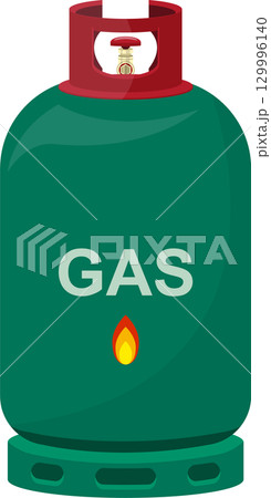 Illustration of a green gas cylinder with red top, depicting a source of energy for heating. Illustration of a green gas cylinder with red top, depicting a source of energy for heating. 129996140