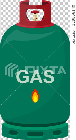 Illustration of a green gas cylinder with red top, depicting a source of energy for heating. 129996140