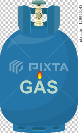 Illustration of a blue gas cylinder or tank with valve, for fuel or industrial use 129996142