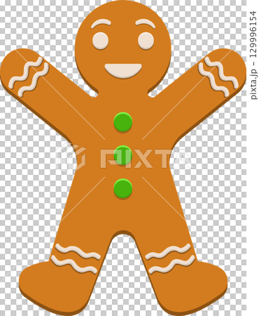 A sweet gingerbread cookie man poses on a black background, ready to bring holiday cheer. 129996154