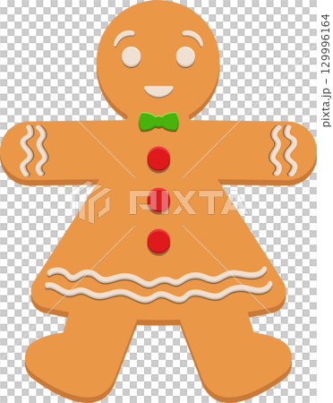 Festive gingerbread person with candy accents against a dark background. Holiday treat illustration. Festive gingerbread person with candy accents against a dark background. Holiday treat illustration. 129996164