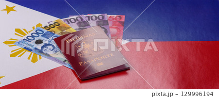 Philippines passport for travelling, flying and doing business. Philippines document 129996194