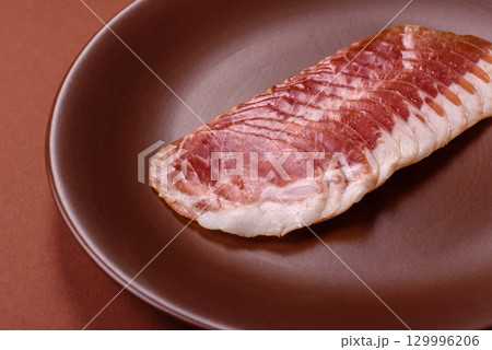 Sliced ham, meat, pork or turkey sausage for sandwiches. Ham slices, food 129996206