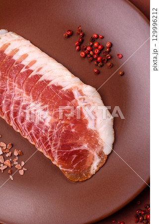 Sliced ham, meat, pork or turkey sausage for sandwiches. Ham slices, food Sliced ham, meat, pork or turkey sausage for sandwiches. Ham slices, food 129996212