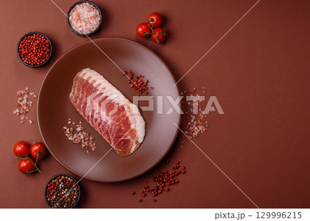 Sliced ham, meat, pork or turkey sausage for sandwiches. Ham slices, food 129996215