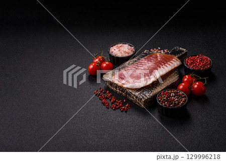 Sliced ham, meat, pork or turkey sausage for sandwiches. Ham slices, food 129996218