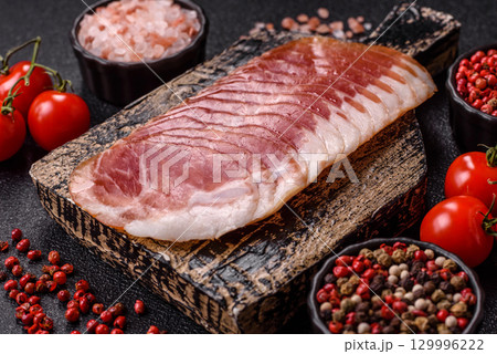 Sliced ham, meat, pork or turkey sausage for sandwiches. Ham slices, food 129996222