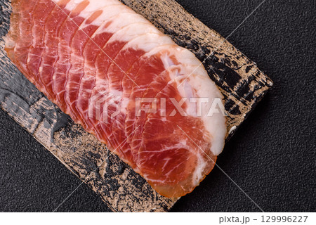 Sliced ham, meat, pork or turkey sausage for sandwiches. Ham slices, food Sliced ham, meat, pork or turkey sausage for sandwiches. Ham slices, food 129996227