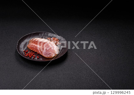 Sliced ham, meat, pork or turkey sausage for sandwiches. Ham slices, food Sliced ham, meat, pork or turkey sausage for sandwiches. Ham slices, food 129996245