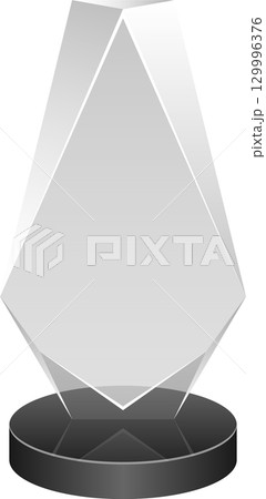 Polished gemstone trophy on dark base, reflecting light with geometric precision and elegance. Polished gemstone trophy on dark base, reflecting light with geometric precision and elegance. 129996376