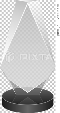 Polished gemstone trophy on dark base, reflecting light with geometric precision and elegance. Polished gemstone trophy on dark base, reflecting light with geometric precision and elegance. 129996376
