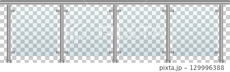 Modern railing with glass panels and metallic supports, offering safety and unobstructed views. 129996388