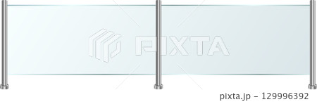 Sleek transparent safety barrier with steel poles, creating an open and secure partition. 129996392