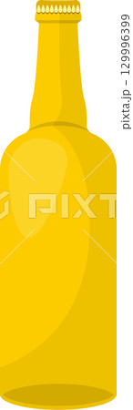 A yellow glass bottle with a cap. The bottle is empty, and ready for filling with liquid. 129996399
