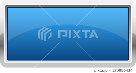 A vibrant blue screen with a glossy finish and a silver frame, perfect for display purposes. 129996434