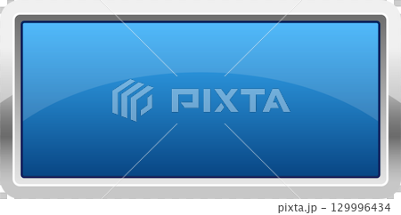 A vibrant blue screen with a glossy finish and a silver frame, perfect for display purposes. 129996434