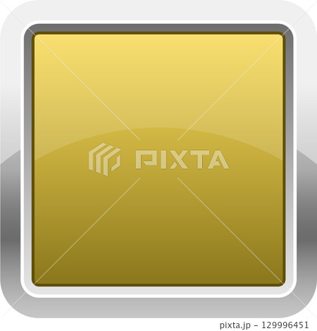 Golden shiny button with a silver frame for web design interfaces and user applications. 129996451