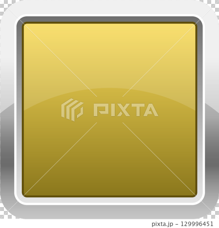 Golden shiny button with a silver frame for web design interfaces and user applications. 129996451