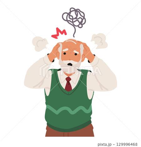 Retired senior man cartoon character feeling scared and stressed having difficulties with memories Retired senior man cartoon character feeling scared and stressed having difficulties with memories 129996468