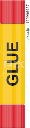 Cartoon illustration of a closed glue stick with vertical red stripes on the cap and base. 129996487