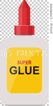Illustration of a bottle of adhesive with a red applicator and yellow label on a black background. Illustration of a bottle of adhesive with a red applicator and yellow label on a black background. 129996488