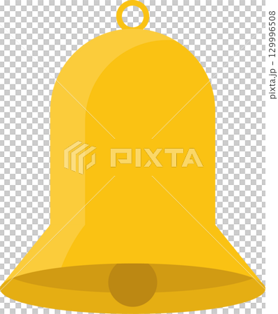 A simplistic golden bell with a clapper, indicating an alarm or signal, displayed on black. A simplistic golden bell with a clapper, indicating an alarm or signal, displayed on black. 129996508