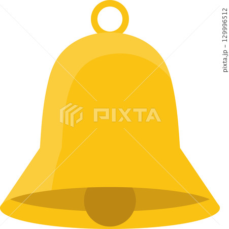 A golden bell with a ring on top and a spherical clapper, designed to be rung to produce sound. A golden bell with a ring on top and a spherical clapper, designed to be rung to produce sound. 129996512