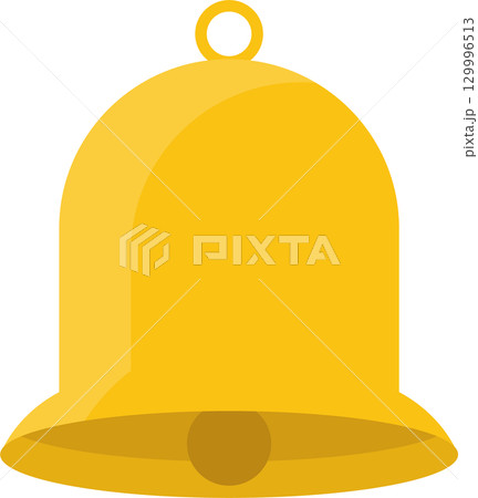 Gold bell illustration against a dark background. Simple bell design with a clear, ringing tone. 129996513