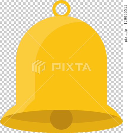 Gold bell illustration against a dark background. Simple bell design with a clear, ringing tone. 129996513