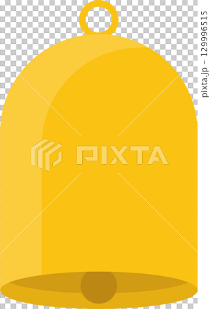 Golden bell with a circular loop at the top, used for ringing or decoration purposes. Golden bell with a circular loop at the top, used for ringing or decoration purposes. 129996515
